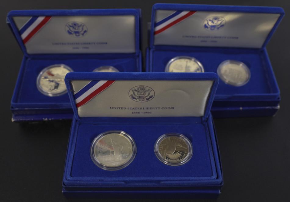 (3) 1986 Liberty Silver Dollar & Half Dollar Sets (1 of 5)