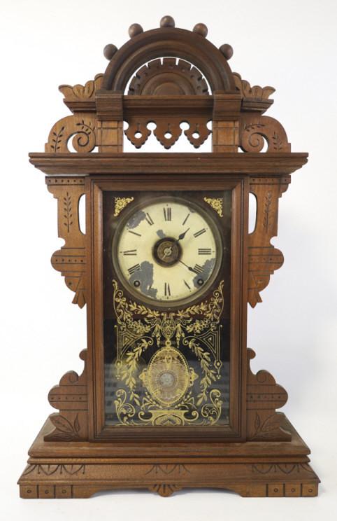 Antique Seth Thomas "Eclipse" Ball-Top Shelf Clock: Antique Seth Thomas "Eclipse" Ball-Top Shelf Clock. The clock is in good condition, the face paint is flaking. Measures 24" tall x 15-1/2" across x 4-1/2" deep. Comes with the key and strikes on the h