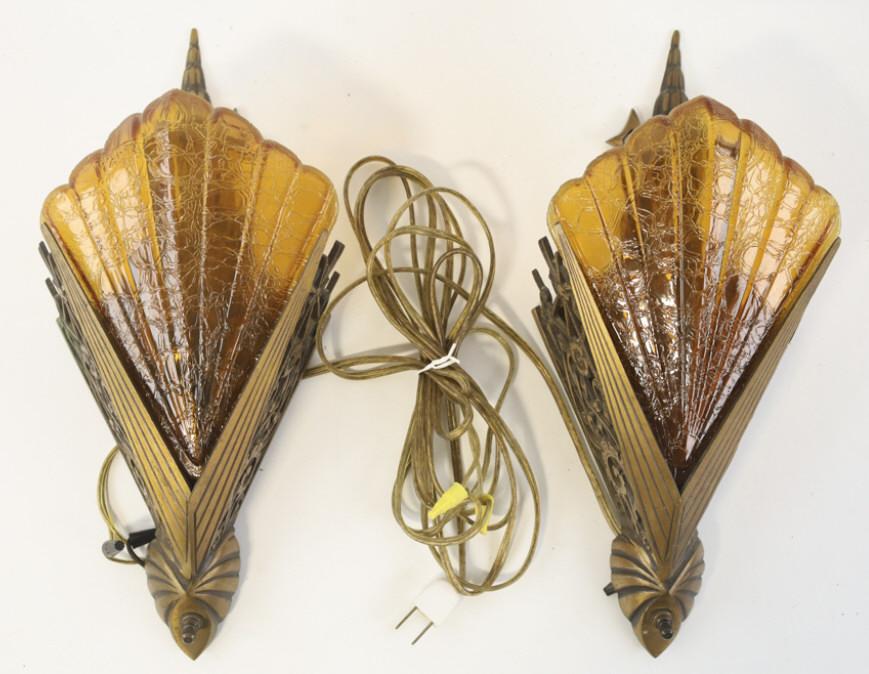 Vintage Amber Glass Brass Wall Sconces (1 of 10)