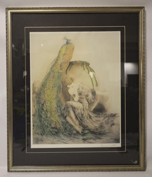 Peacock & Woman Framed Louis Icart Print (1 of 9)