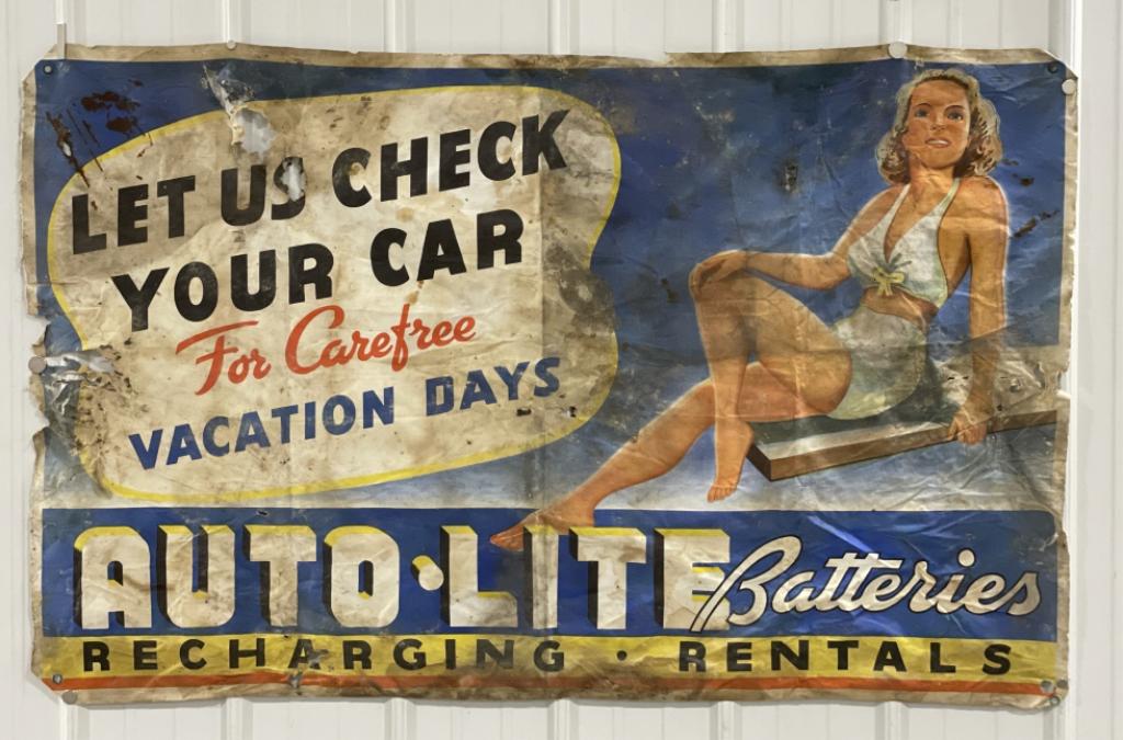 Early Auto-Lite Batteries Cloth Banner Pinup Girl (1 of 5)