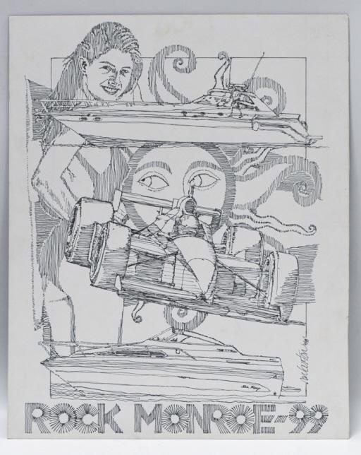 99 Rock Monroe Indy Racing Orig Art By Ron Burton: 1999 Rock Monroe Indy Racing original sketch art on board by well known artist Ron Burton. Signed and dated 1999. Does have discoloration and wear from age and storage. Comes from the estate of Ron Bu