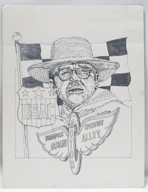 USAC Gasoline Alley Original Art By Ron Burton: USAC Indianapolis Motor Speedway Gasoline Alley original sketch art on board by well known artist Ron Burton. Signed and dated 1989. Does have discoloration, creases, and wear from age and storage. Co