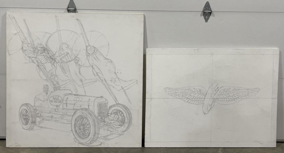 2) Large Unfinished Ron Burton Originals On Canvas (1 of 6)