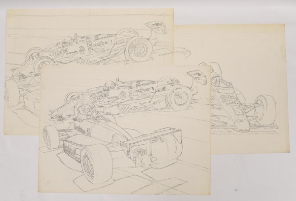 Danny Sullivan Indy 500 Ron Burton Art Sketch Lot (1 of 9)