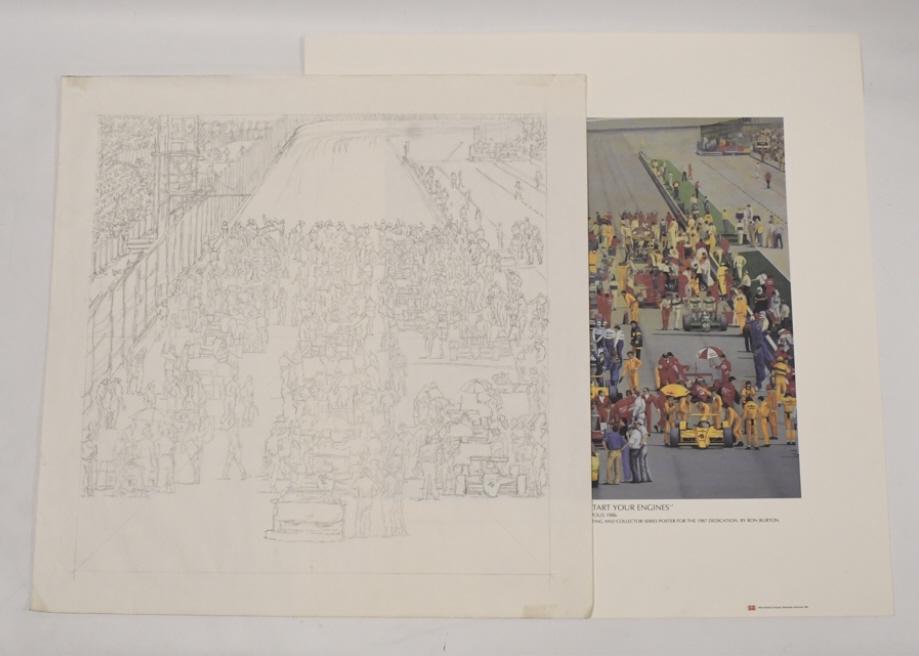 1986 Indy 500 Ron Burton Original Sketch & Print (1 of 14)