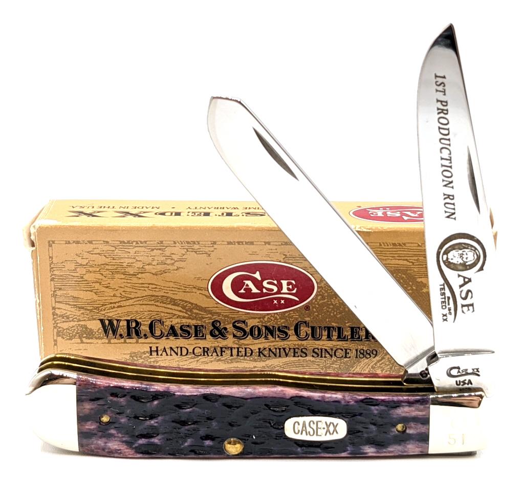 2000 Case XX Limited Trapper 1st Produstion Run: 2000 Case XX Limited Trapper 6254 1st Produstion Run No. 51 w/ Box. Knife is in like new condition. Comes with etching on blade of the Case logo and the writing "1st Production Run". Bolster is stampe
