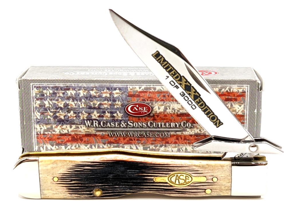 2016 Case XX Limited Sawcut Carmel Cheetah 61111/2: 2016 Case XX Limited Sawcut Carmel Cheetah 6111 1/2L 1 of 3000 w/ Box. Knife is in like new condition. Blade length of 3-1/2in and overall length of 7-7/8in when open.