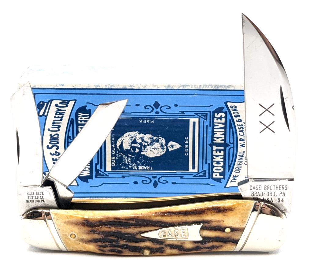 1994 Case XX Limited Whamcliff Whittler 5355: 1994 Case XX Limited Whamcliff Whittler 5355 1 of 150 w/ Genuine Stag Handle Scales w/ Box. Knife is in like new condition. Features arrow head shield and XX stamped on main blade. Largest blade lengt