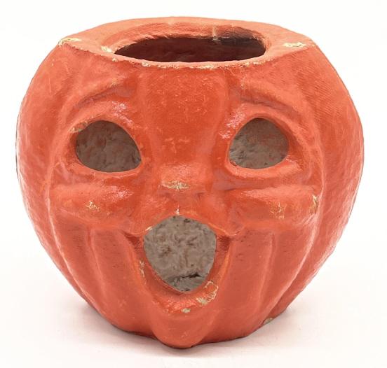 Antique Paper Mache Choir Face Pumpkin Lantern: Antique Paper Mache Choir Face Pumpkin Lantern in good condition, has some small wear spots. *Measuring 6.5in x 5in x 5.5in