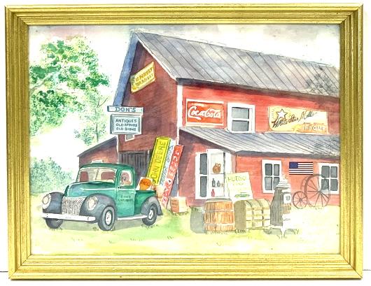 Donald Sheline Watercolor Don's Antiques Signed (1 of 6)