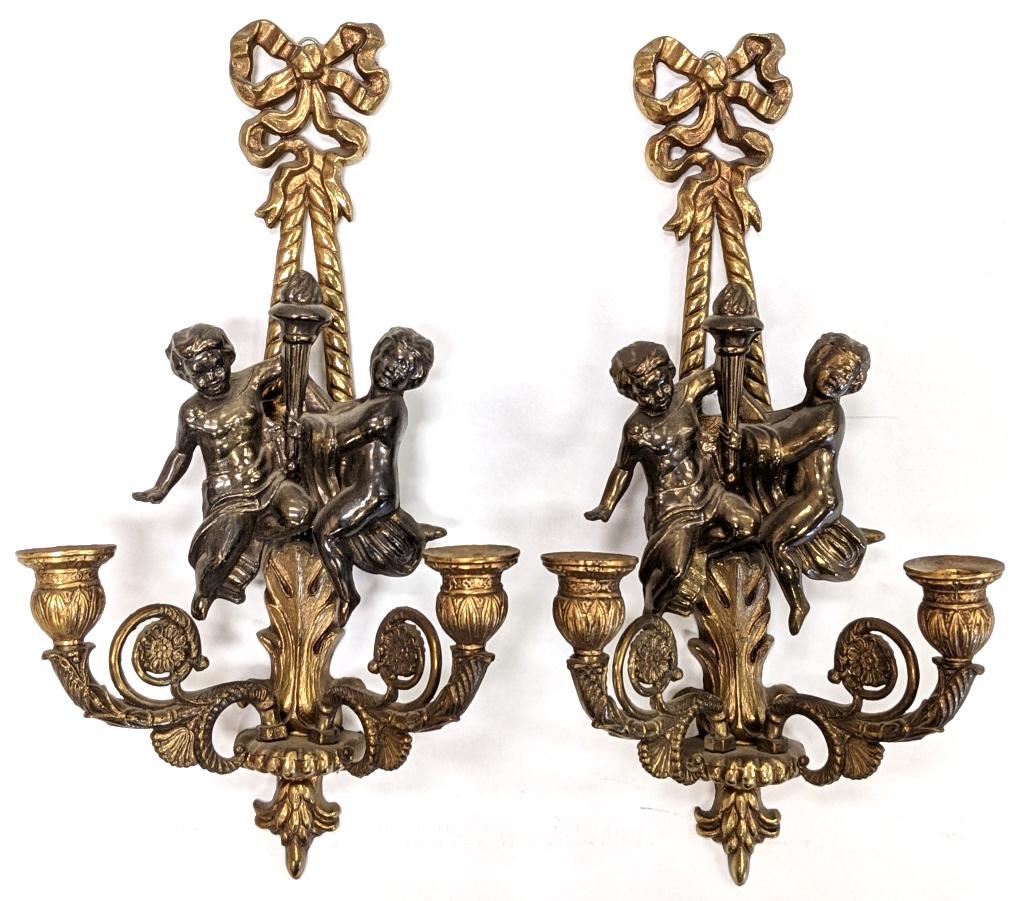 Pair of BWM Co. Brass Cherub Candle Stick Sconces (1 of 7)