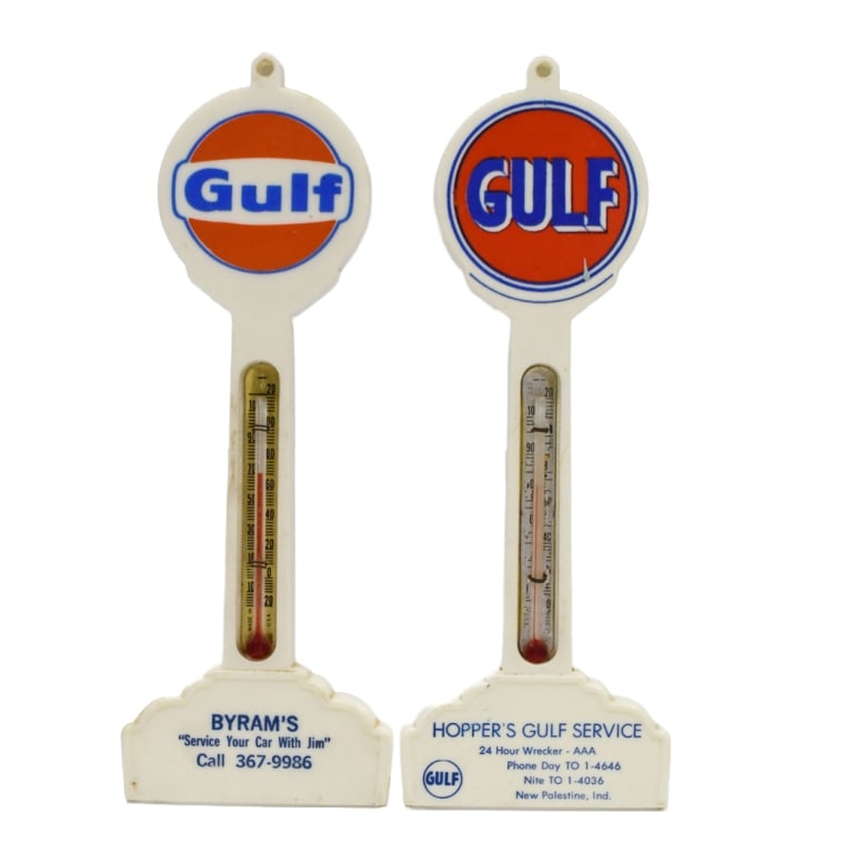 (2) Gulf Gas Station Pole Sign Thermometers (1 of 7)