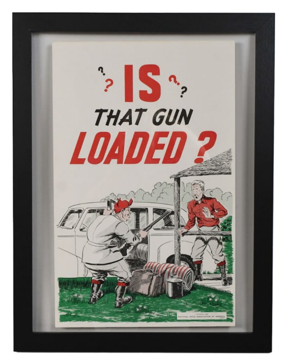 1940s NRA National Rifle Assoc Gun Safety Poster: Original 1940s National Rifle Association "NRA" gun safety propaganda advertising poster. Appears to be in nice condition with some discoloration and wear from age and storage. Has been nicely framed.
