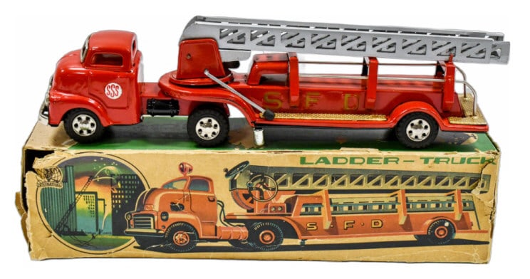 SSS Japan Tin Friction Fire Ladder Truck w Box (1 of 10)