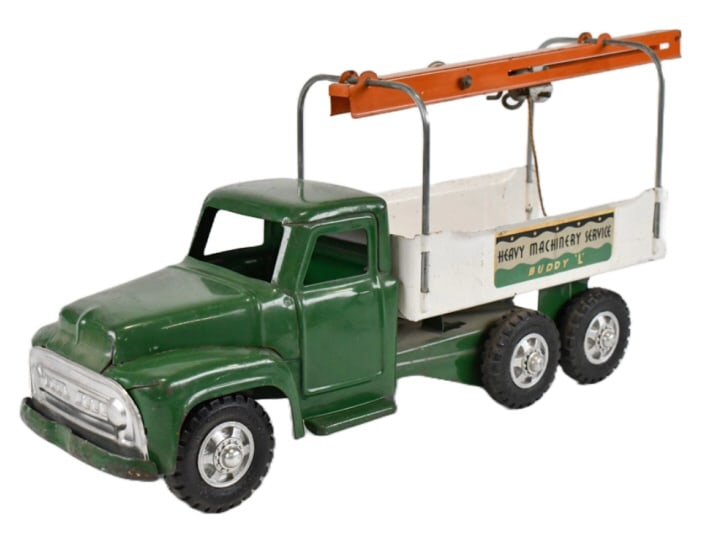 Original Buddy L Heavy Machinery Service Truck: Original Buddy L heavy machinery service truck with winch. Good original condition with some paint chips and wear from age. Measures approximately 23" long.