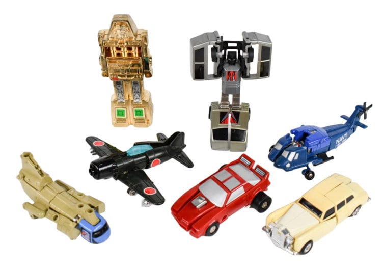 1984 Bandai Japan Go Bots Transformers: 1984 Bandai Japan Go-Bot Transformers. Includes (6) Bandai Transformers and a Tootsietoy. Good condition with light wear from age and play. Largest measures approximately 4" long.