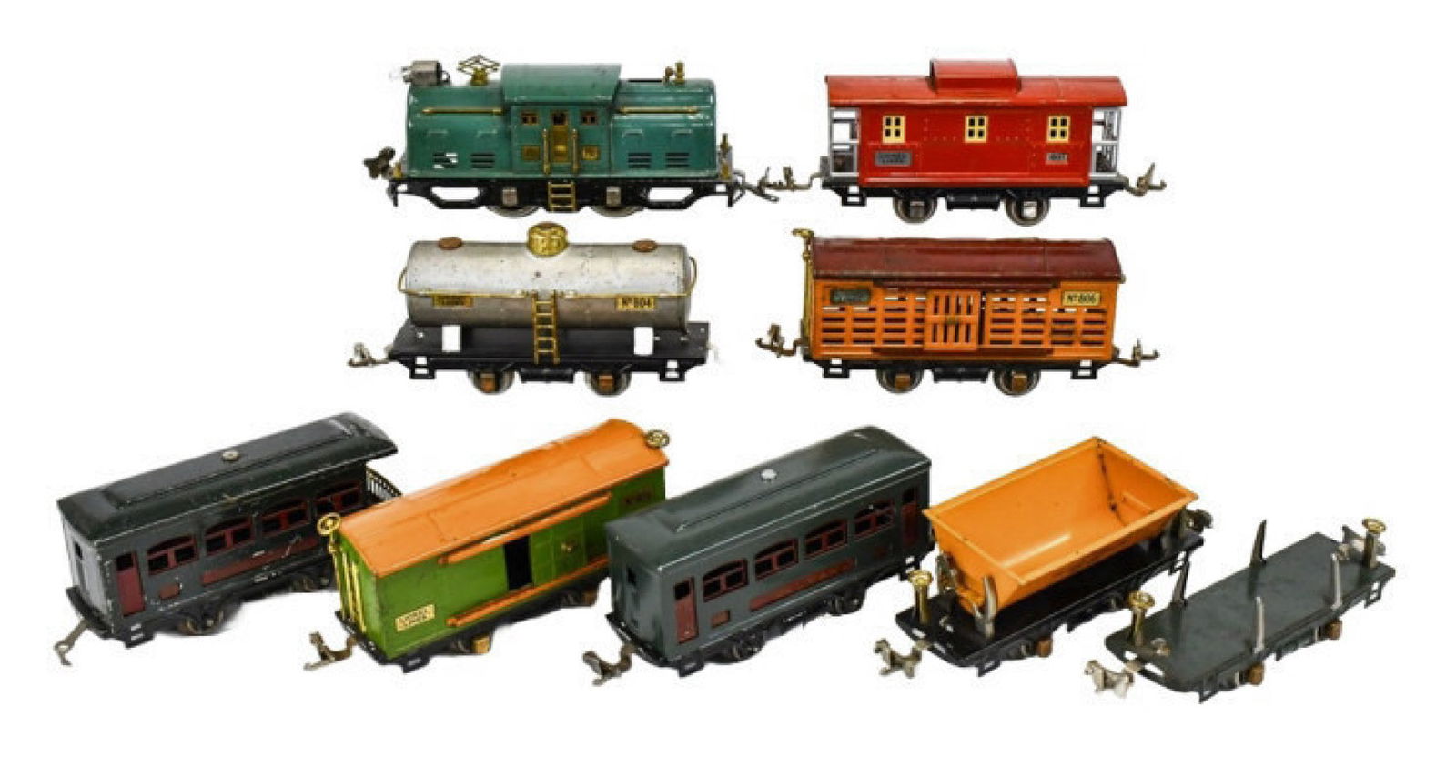Lionel Prewar #252 Locomotive w/ (8) Cars (1 of 9)