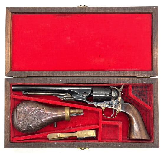 Replica Arms Inc Marietta Ohio 1860 44 Revolver: Replica Arms Inc Marietta Ohio made in Italy replica 1860 Army 44 blackpowder revolver. This revolver has a 8 inch barrel and comes in a very nice wood presentation box. Inside the box it includes but