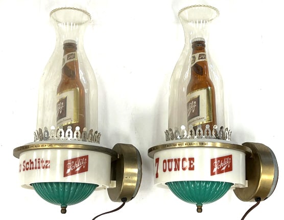 Pair of Schlitz Beer Lighted Wall Sconce Bar Light: Pair of Schlitz Beer Lighted Wall Sconce Bar Lights. *both are in good working condition *Each Wall Sconce Measures 9in x 6in