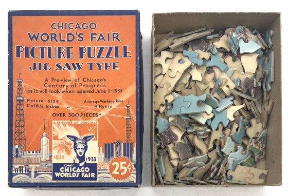 1933 Chicago World's Fair Arial View Puzzle: 1933 Chicago World's Fair A Century of Progress Arial View Souvenir Puzzle