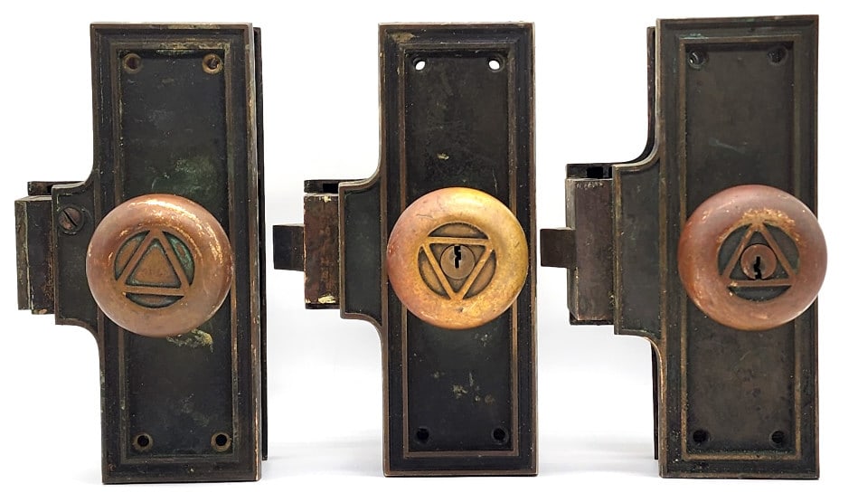 (3) Antique Bronze Civil Defense Door Knobs: Antique Bronze Civil Defense Door Knobs from Haymarket Train Station in Boston, MA *Measures 8 1/2in x 4 1/2in