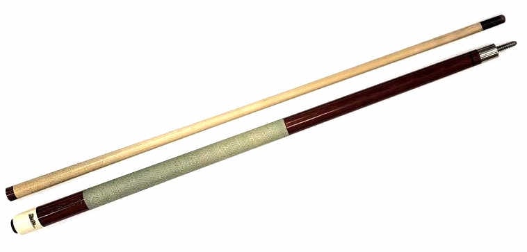 Biagio Joss 2-Piece Pool Cue: Biagio Joss 2-Piece Pool Cue. Features a irish linen wrap and linen phenolic collars. Cue is in very good condition with some dents and stained shaft from blue chalk use. 18.3 ounces. 58.5" total leng
