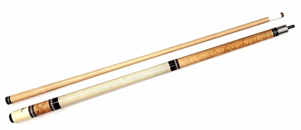 Adam's Cues Jim Rempe 2 Piece Pool Cue: Adam's Cues, Possible Meucci, Jim Rempe 2 Piece Pool Cue. The cue has a sealed irish linen wrap and bird's eye maple forearm. There is some normal wear scratches and dents. 21.6 ounces. 58" Length