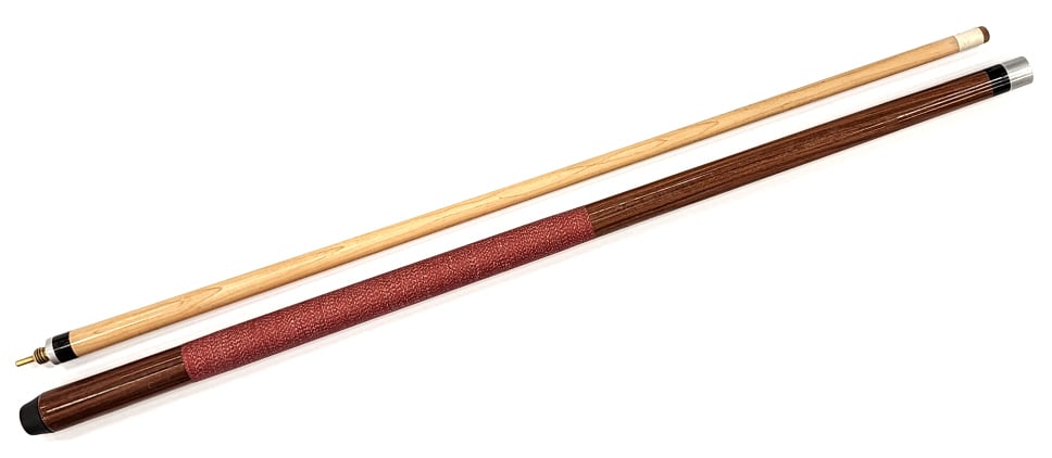 Dufferin 2 Piece Pool Cue: Dufferin 2 Piece Pool Cue. The cue has a irish linen wrap and some wear with scratches. 20 ounces, 13mm tip. 57.75" Length.