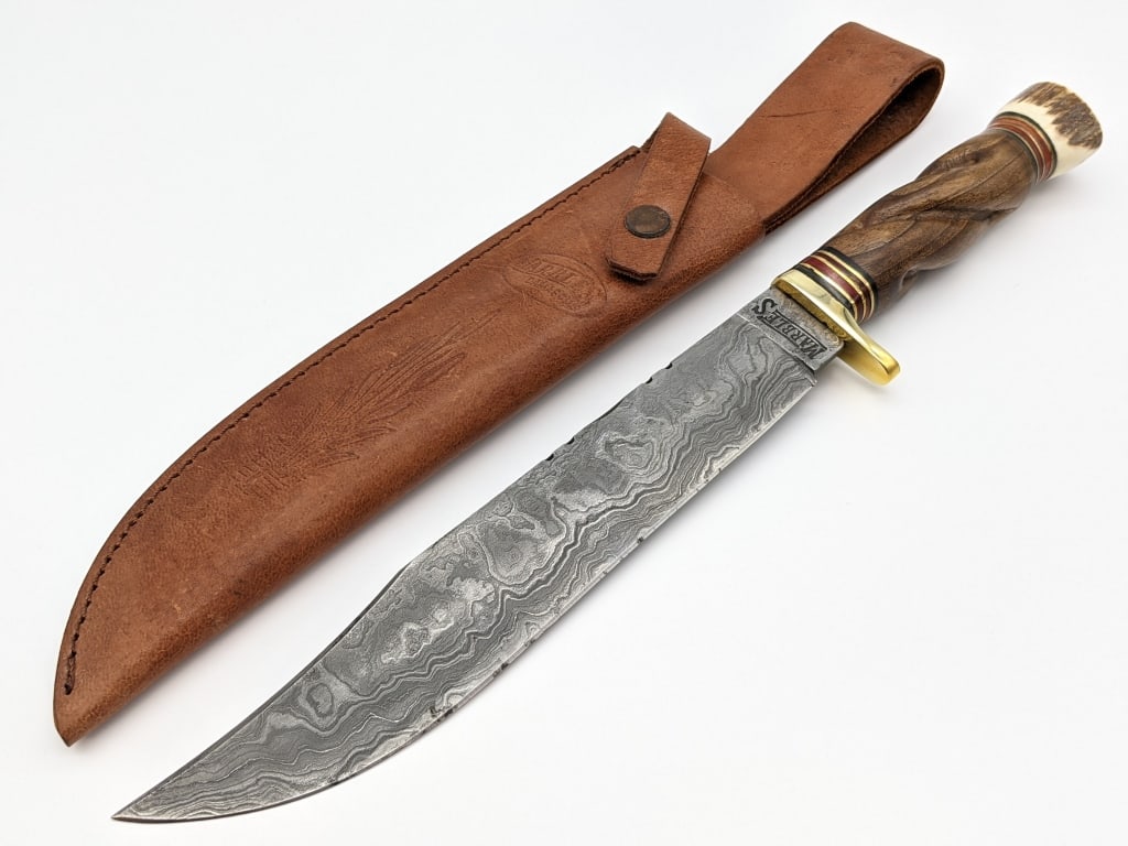 Marbles Twisted Wood Damascus Bowie Knife w Sheath (1 of 8)