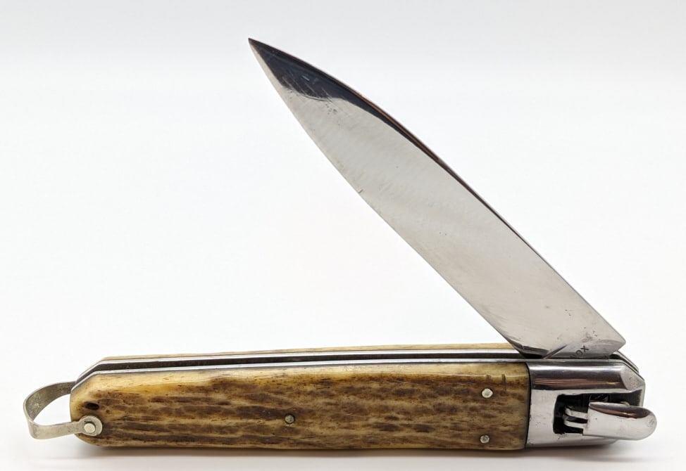 Large Inox Lever Lock Smooth Stag Switchblade (1 of 4)