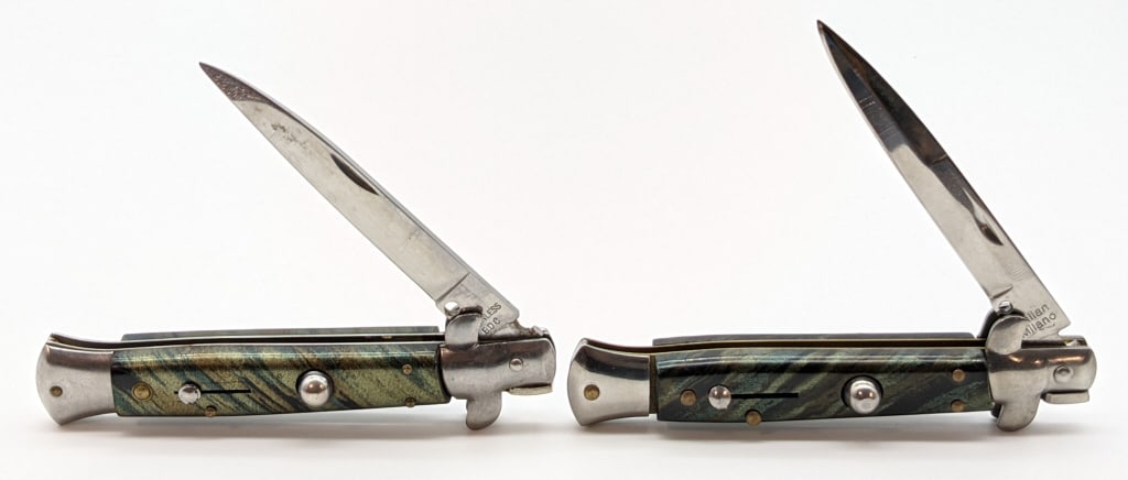 EDC Italian Milano Gold Glitter Switchblades (1 of 5)