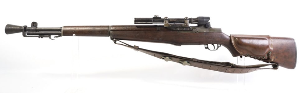 WWII Springfield Armory .30-06 US M1C Garand Rifle: 1945 WWII Springfield Armory U.S. M1C Garand semi-automatic rifle in .30-06 Springfield. The rifle is in nice used condition and the barrel measures 24" long. Comes with Hart M2 flash hider, leather s