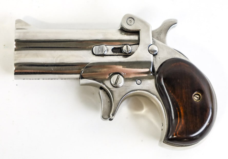 American Derringer Corp. .45 Colt Derringer: American Derringer Corp. Derringer in .45 Colt. The chrome derringer has 3" barrels and is in nice condition. SN: 45-18. FFL transfer required. (55-9)