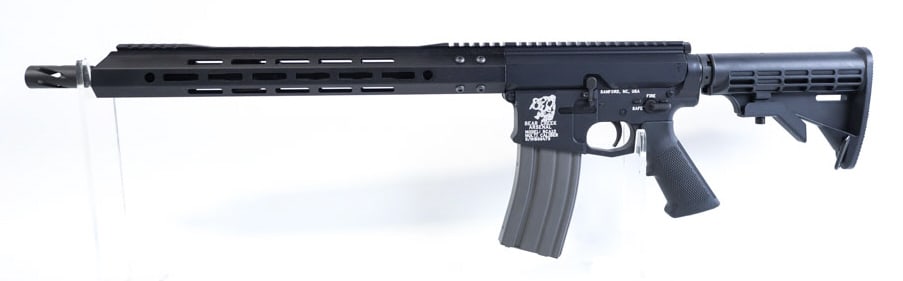 Bear Creek Arsenal BCA-15 5.56 NATO Rifle: Bear Creak Arsenal BCA-15 semi-automatic rifle in 5.56 NATO. The rifle has a 17-3/4" barrel including the flash hider and an adjustable butt stock. The rifle is in very nice condition. SN: B06473. FFL