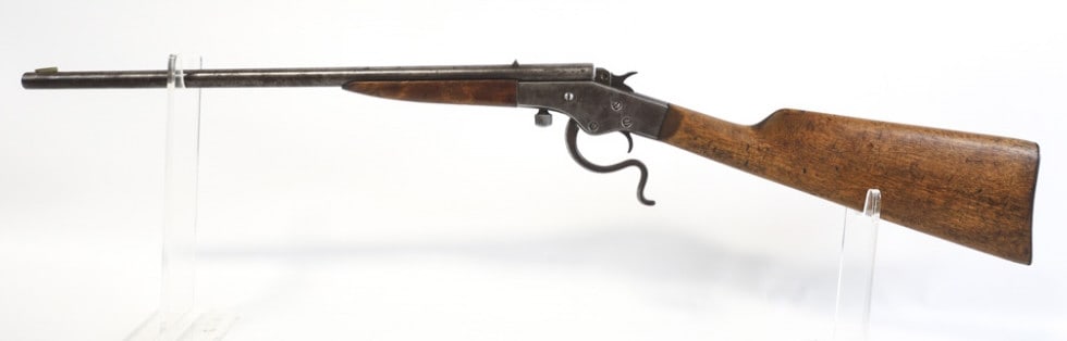 Stevens Single Shot .32 Long Falling Block Rifle: Stevens single shot falling block rifle in .32 long. The rifle has a 18" barrel and is fair condition with use and age wear. No serial number. FFL transfer required. (115-9)