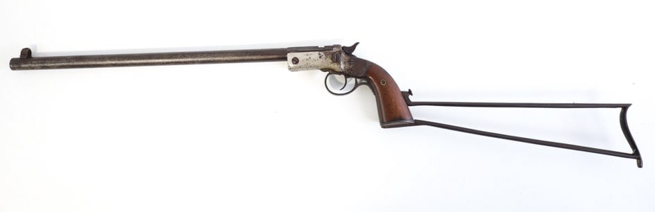J. Stevens .22 LR New Model Pocket Rifle No. 40: J. Stevens New Model Pocket Rifle No. 40 in .22 long rifle. The single shot pistol has a 15" round barrel, bore and rifling are in fair condition. The pistol is in good condition with age and use wear