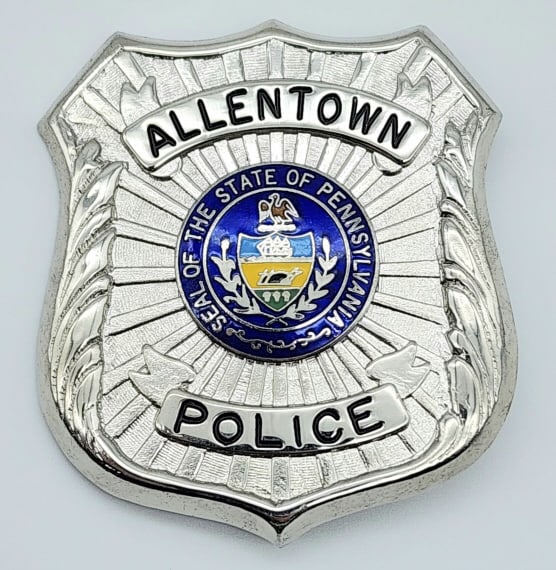 Obsolete Allentown Penn. Police Officer Badge: Obsolete Allentown Pennsylvania Police Officer Badge. Badge is in very nice condition with pin back and is unmarked. Measures 2-5/8in.