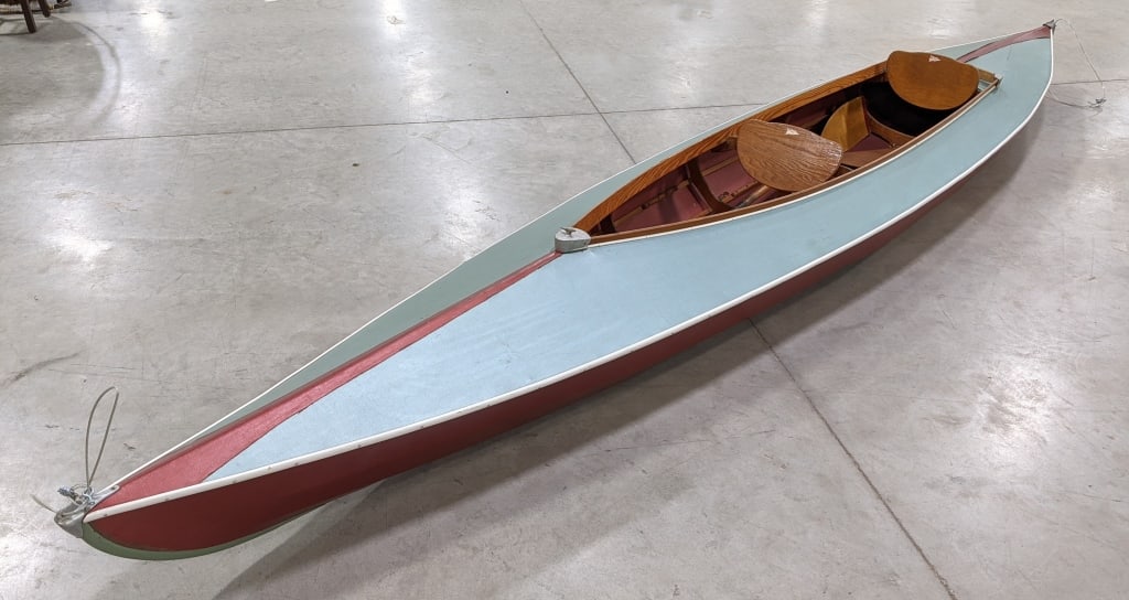 Vintage 16-1/2ft Folbot Leather Canoe: Vintage 16-1/2ft Folbot Leather Canoe. Canoe is in very nice condition with no rips or tears and comes with two seats and two paddles and is ready for the open water.