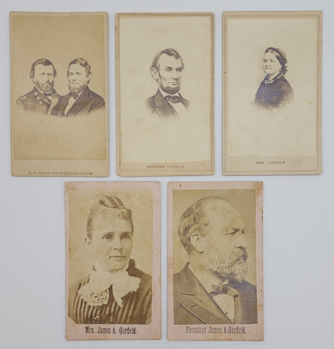 Garfield, Lincoln, & Grant Presidential Cards: Garfield, Lincoln, & Grant Presidential Gallery Cards. Cards include President James Garfield and a seperate card for his wife, Abraham Lincoln and a seperate card for his wife Mary Todd Lincoln, and 