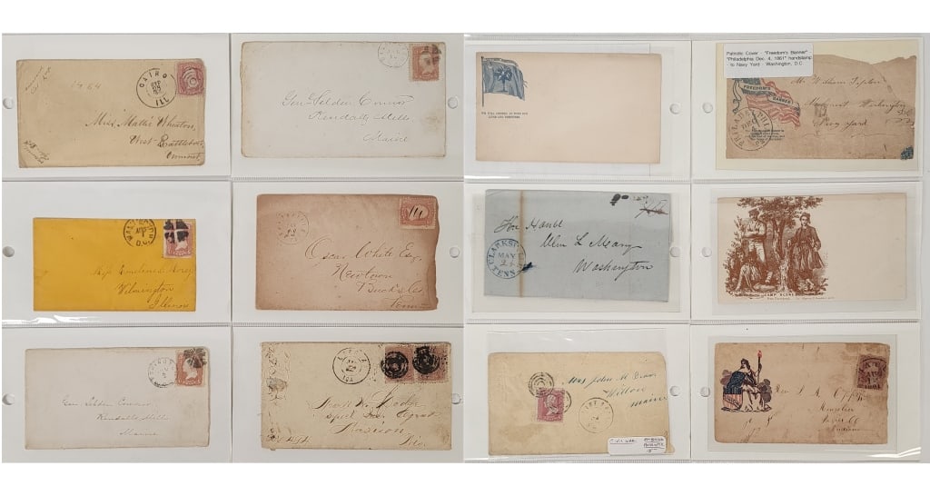 12) Civil War Era Confederate & Union Covers: 12) Civil War Era Confederate & Union Covers. Covers are from various states in the Confederate & Union Army, and have various priced stamps, Union imagery, and unique writing.