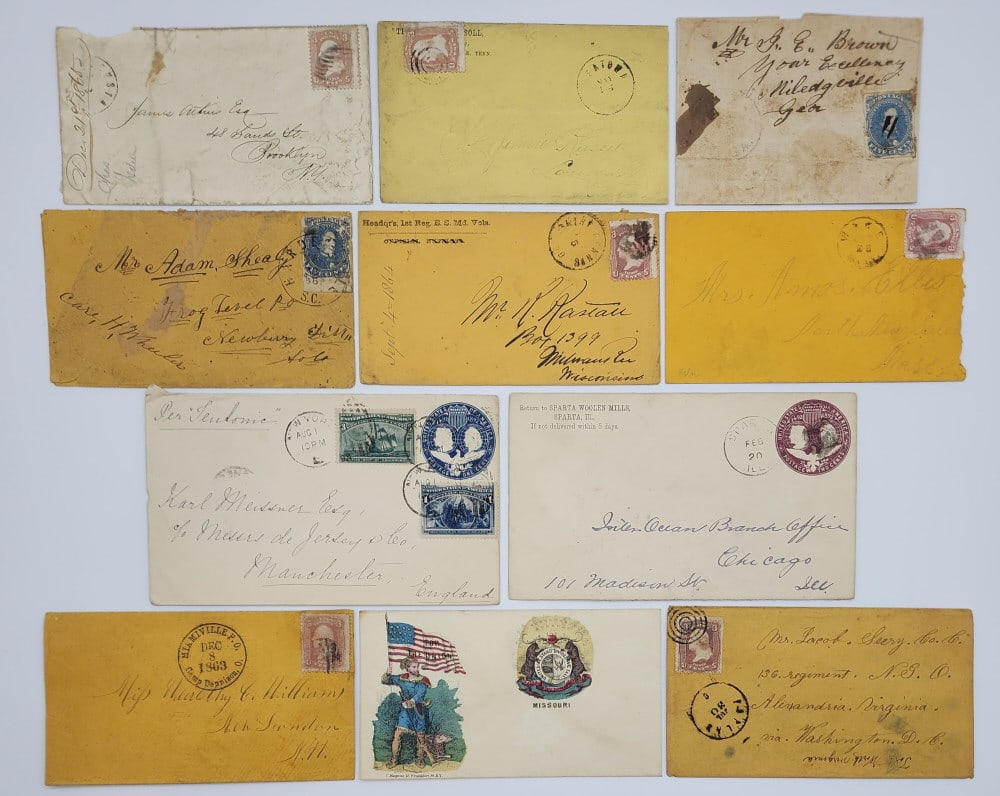 11) Civil War Era Confederate & Union Covers: 11) Civil War Era Confederate & Union Covers. Covers are from various states in the Confederate & Union Army, and have various priced stamps, and unique writing.