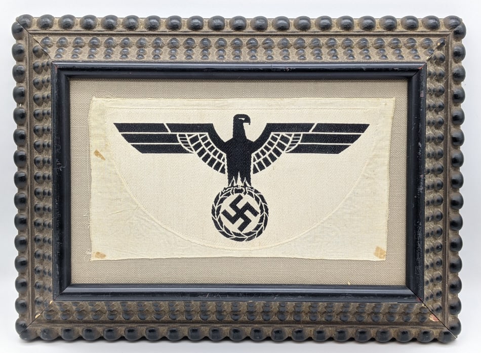 WW2 German Army Heer Framed Sports Shirt Patch: WW2 German Army Heer Framed Sports Shirt Patch. Patch is in nice condition with some discoloration and fraying arounf the edges from display and age. Comes in nice studded frame. Patch measures 10-1/2