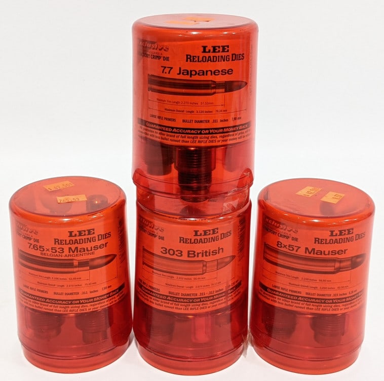 Lee Reloading Dies: Lee Reloading Dies includes .303 British, 7.65 x 53 Mause, 8 x 57 Mauser, and 7.7 Japanese