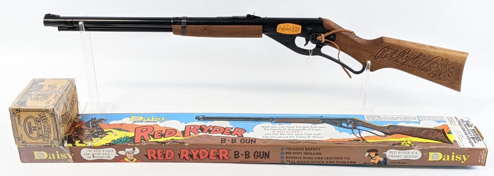 Daisy Red Ryder 50th Anni BB Air Rifle w/ Box: Daisy Red Ryder 50th Anni .177 Cal BB Air Rifle w/ Box & 5000 BB Strong Box. Rifle is in like new condition. Measures 36-1/2in long.