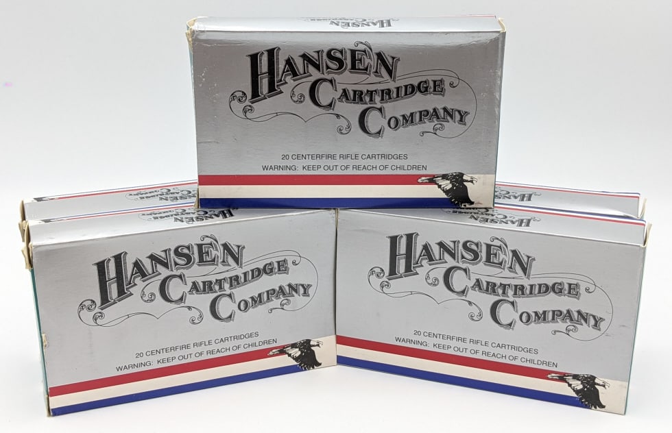 100 Rounds Of Hansen .30-06 Sprg. Cartridges: 100 rounds of Hansen Cartridge Co .30-06 Springfield cartridges. Comes in five boxes of 20 cartridges. 150 grain FMJ.