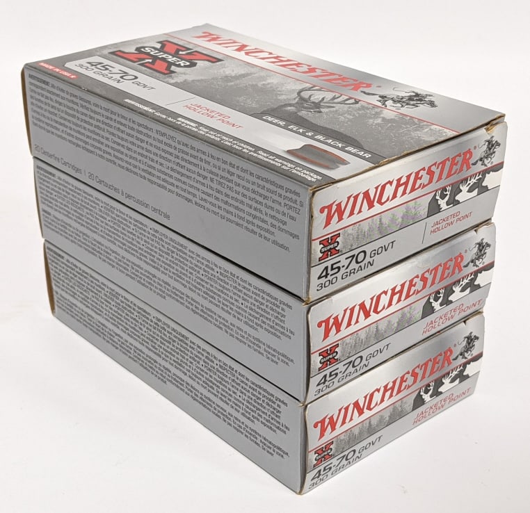 58 Rnds of Winchester 45-70 Govt 300Gr JHP: 58 Rnds of Winchester 45-70 Govt 300Gr Jacketed Hollow Points. Comes in boxes of 20.