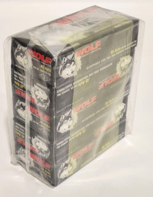 250 Rounds of Wolf Steel Case .45 Auto 230Gr FMJ: 250 Rounds of Wolf Steel Case .45 Auto 230Gr FMJ. Comes in 50 round boxes.