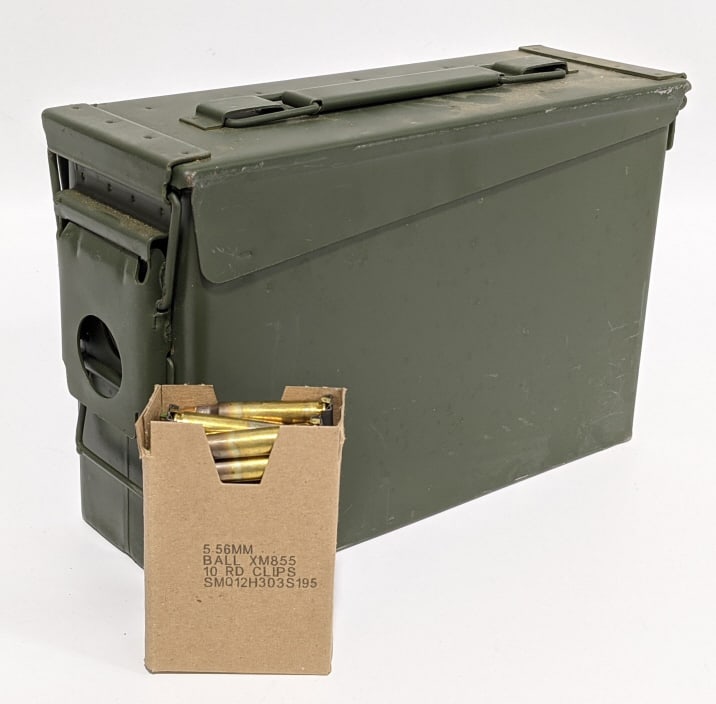 420 Rounds of Federal 5.56 x 45 mm 62Gr FMJ: 420 Rounds of Federal 5.56 x 45 mm 62Gr FMJ XM855 Ball w/ Metal Ammo Can. Comes on 10 round stripper clips.