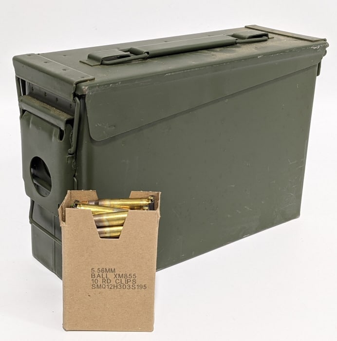 420 Rounds of Federal 5.56 x 45 mm 62Gr FMJ: 420 Rounds of Federal 5.56 x 45 mm 62Gr FMJ XM855 Ball w/ Metal Ammo Can. Comes on 10 round stripper clips.